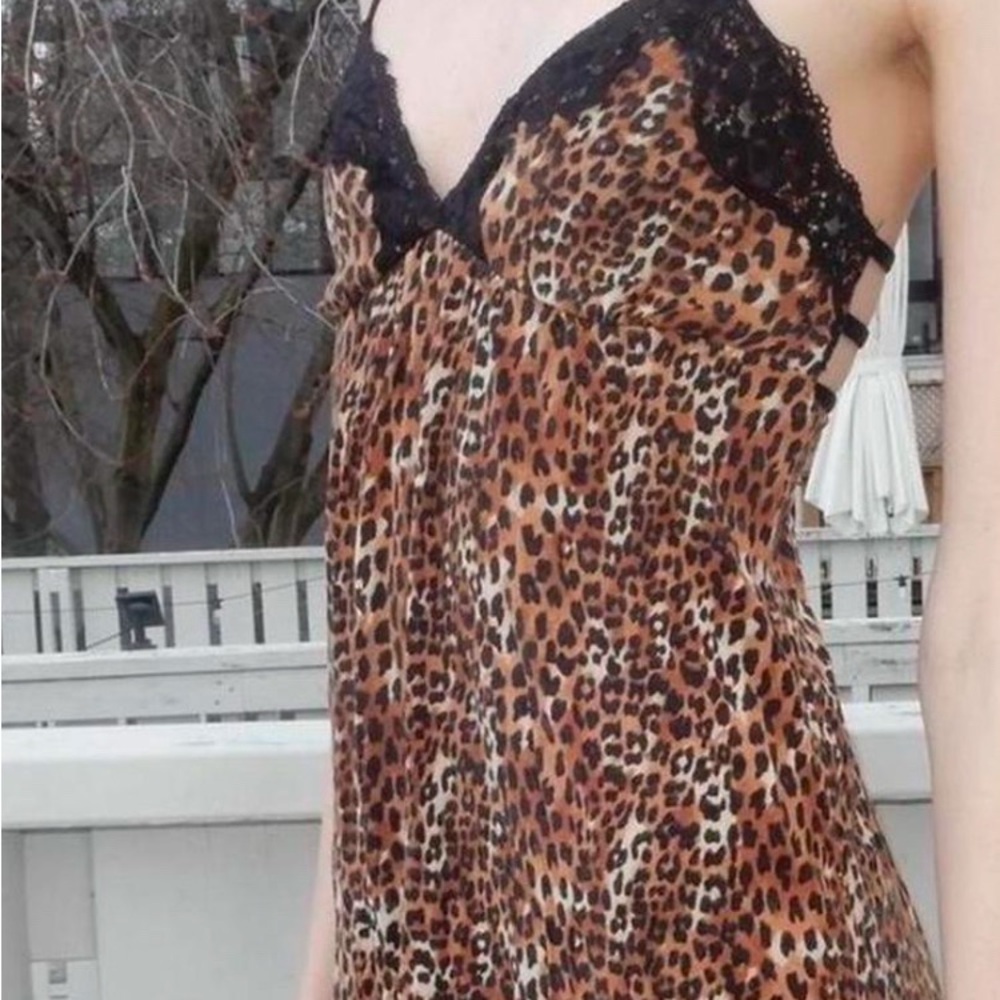Leopard Print Lace Trim Slip Dress